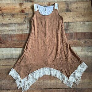 Diamante Apparel Women's Light Brown Tank Top Long Tunic Blouse with Lace -S